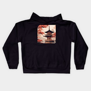 japanese pagoda with cheery blossom Kids Hoodie